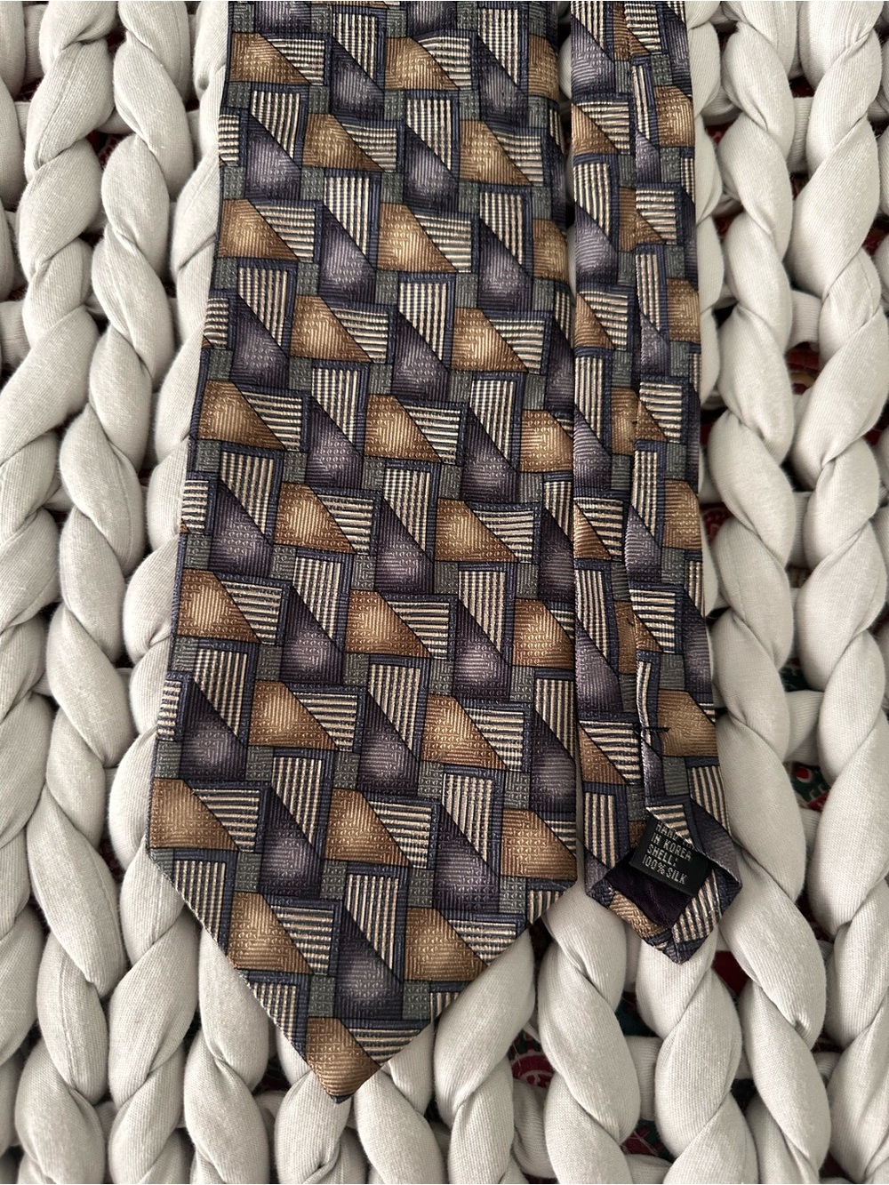 New Silk Geometric Pattern Men's Tie in Brown and Gray